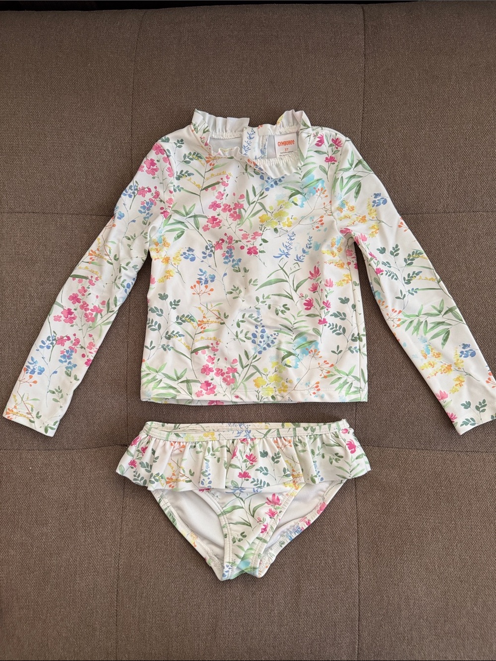 Gymboree White Floral Long-Sleeve Rash Guard Swim Set